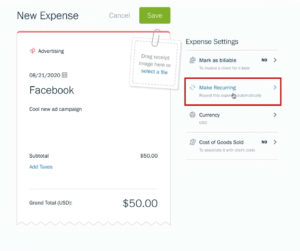 FreshBooks Expense Settings - Make Recurring