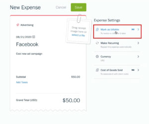 FreshBook Expense Settings - Mark as billable