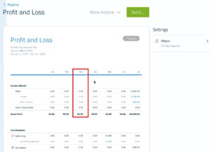 FreshBooks Profit & Loss report month-to-month gross profit