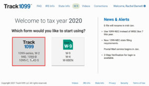 Selecting the 1099 form in Track1099