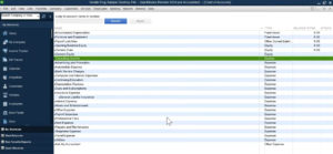 Default Chart of Accounts list in QuickBooks Desktop for a consulting business.