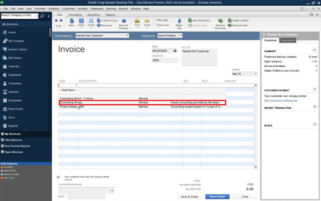 quickbooks invoicing