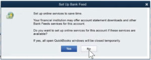Set Up Bank Feed pop-up in QuickBooks Desktop