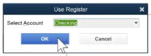 Selecting the account when viewing a register in QuickBooks Desktop.