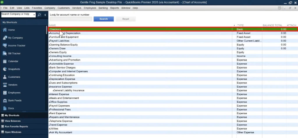 New checking account appearing in the Chart of Accounts in QuickBooks Desktop