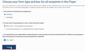 Choosing form type when importing in Track1099