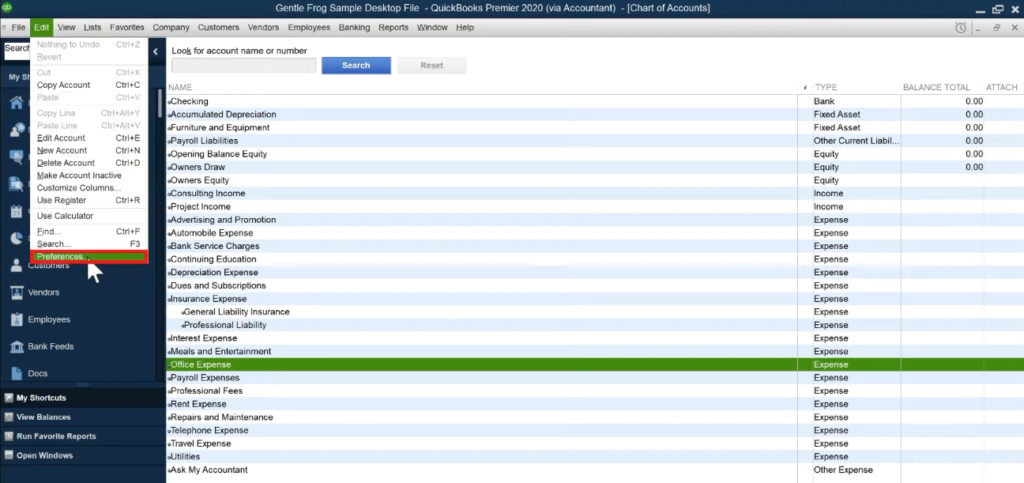 Editing preferences in QuickBooks Desktop