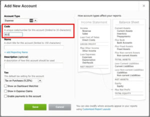 Entering account Code in Xero.