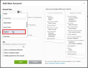 Entering Account Type when adding a new account in Xero.