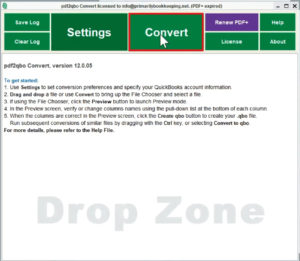 Convert button in pdf2qbo software