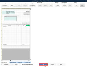 When you've finished editing your invoice layout in QuickBooks Premier click the blue OK button at the bottom of the Layout Designer screen.