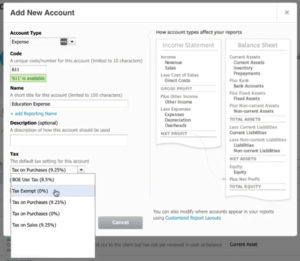 Tax setting when creating a new account in Xero