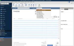 Selecting your new custom template from the invoice creation screen in QuickBooks Premier.