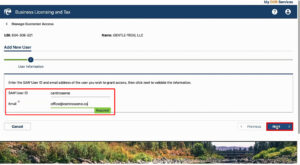 Entering Centrosome's SAW ID and email into WA DOR website