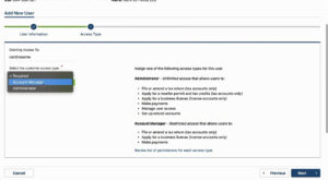Selecting the appropriate account access type in WA DOR website