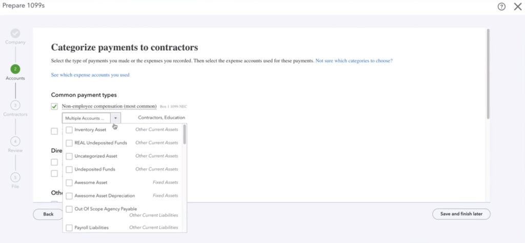 Categorize payments to contractors when filing 1099s in QuickBooks Online