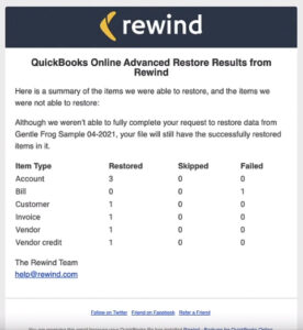 Rewind app Advanced Restore email results