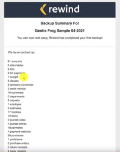 Rewind app first backup email summary