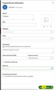 Creating a Discount service in QuickBooks Canada
