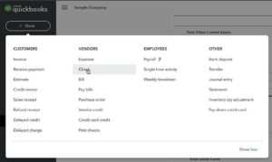Creating a new Check using the +New button in QuickBooks Online
