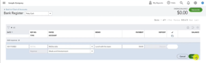 Entering an expense in the Bank Register in QuickBooks Online