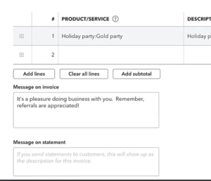 Message on invoice and message on statement in a QBO Canada invoice.