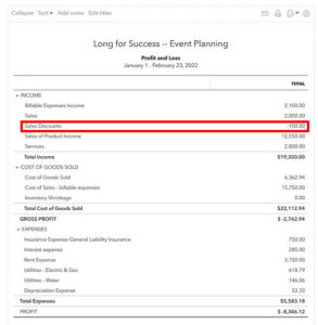 Sales Discounts in the Profit and Loss report in QuickBooks Canada