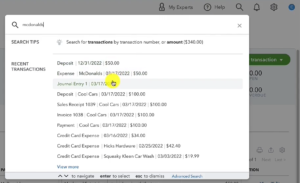 Searching for a transaction that's within a Journal Entry in QuickBooks Online