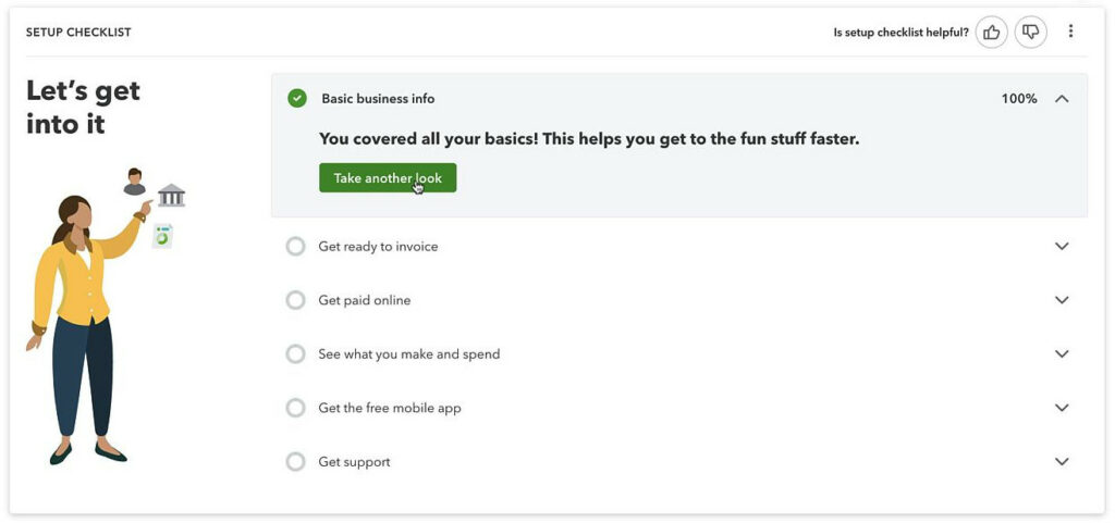 Basic business info section of the QuickBooks Online setup checklist.