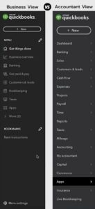 Business view versus accountant view left side nav QuickBooks online