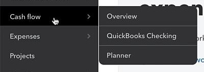 Cash Flow in QuickBooks Online left-side nav menu
