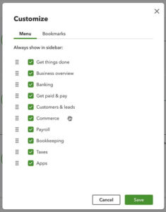 Customizing the left navigation menu in QuickBooks Online Business View