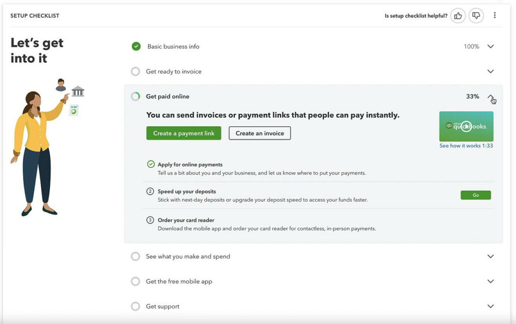 Get paid online section of the QuickBooks Online setup checklist.