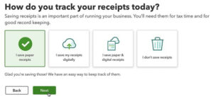 How do you track your receipts today? QuickBooks Online setup question.