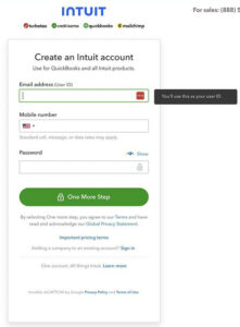 Intuit Account Creation Screen