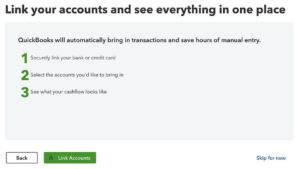 Link your accounts and see everything in one place in QuickBooks Online setup.