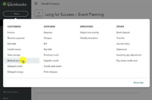 Creating a new Refund receipt in QuickBooks Canada
