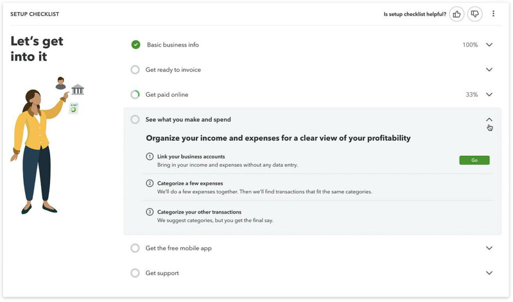 See what you make and spend section of the QuickBooks Online setup checkllist.