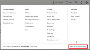 Switching views from Business to Accountant in QuickBooks Online