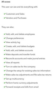 Access rights, All, in QuickBooks Online