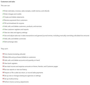 Access rights, Limited to customers in QuickBooks Online