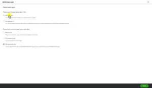 Selecting the user type when adding a new user to QuickBooks Online