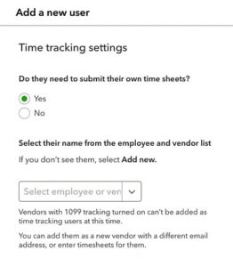 Time tracking settings when adding a new user in QuickBooks Online