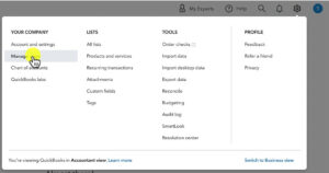Manage users in the settings menu of QuickBooks Online