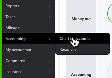 navigating to the chart of accounts in QBO