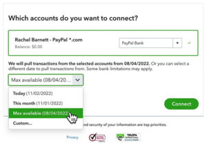 How far back do you want to pull transactions when connecting PayPal to QBO
