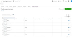 Exporting Products and Services lists in QuickBooks Online.