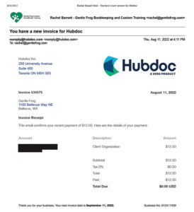 Hubdoc receipt for entering a bill in QuickBooks Online