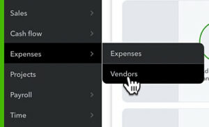 Navigating to Vendor expenses in QuickBooks Online.