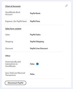 PayPal settings editing screen in QuickBooks Online